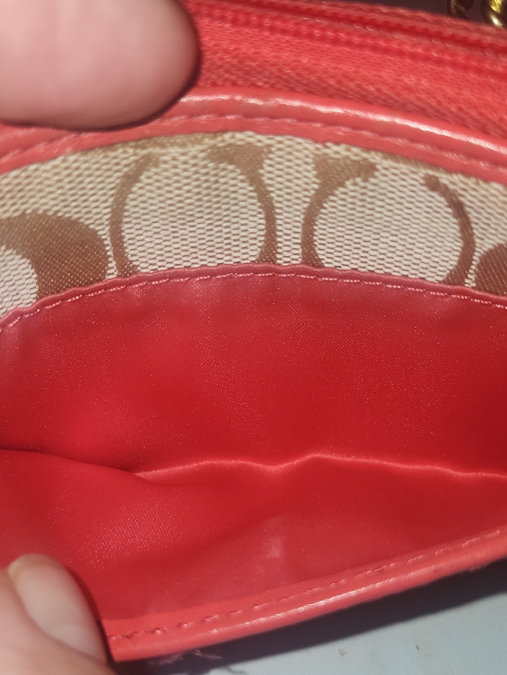Coach Signature Canvas Wristlet in Tan and coral Pink - Picture 3 of 13